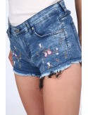 Denim shorts with embroidery, dark blue L5 - Online store - Boutique